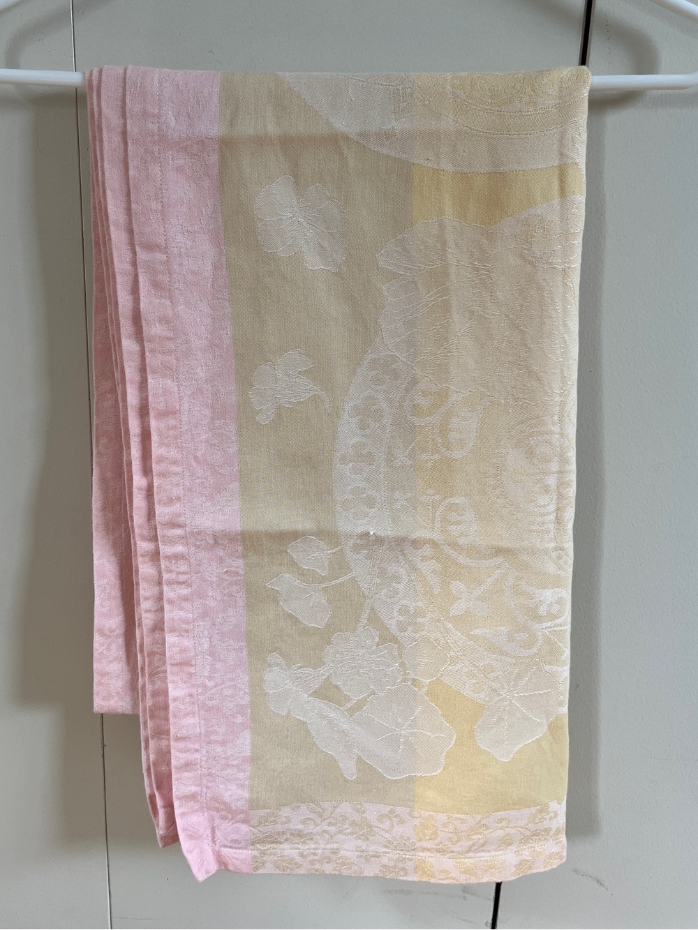 Vtg Primrose Bordier Le Jacquard Francais Linen Table Runner Pastel Stripe 74”